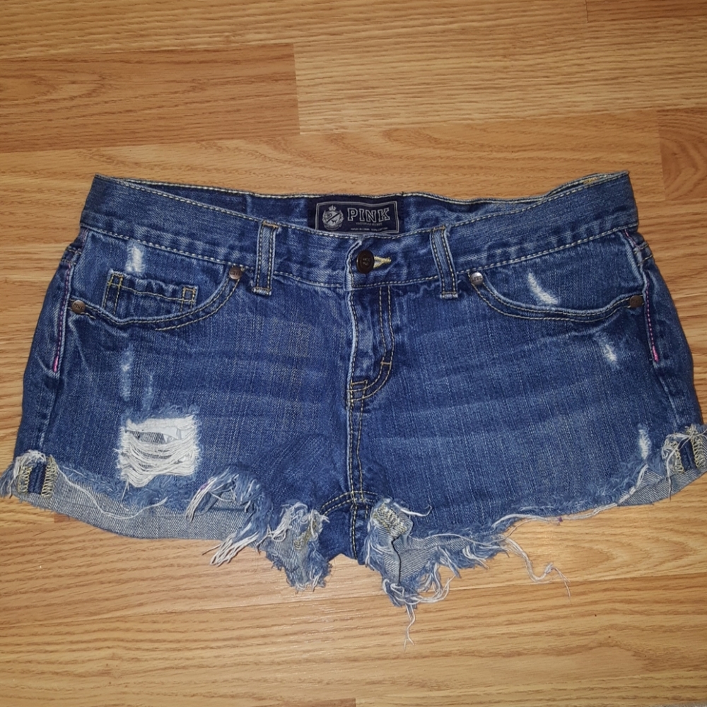 PINK Victoria's Secret Distressed Denim Women's Jean Shorts - Blue